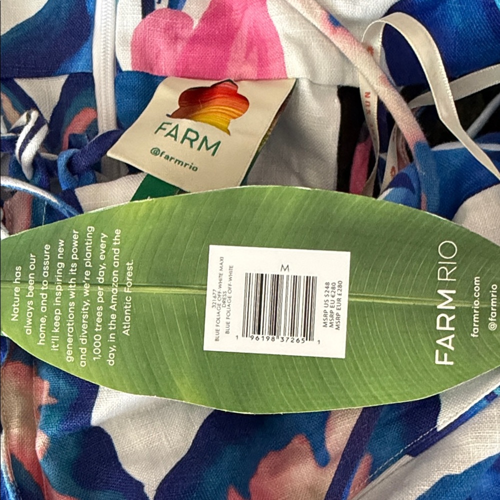 FARM Rio Blue and White Tropical Leaf Maxi Dress - Picture 2 of 6